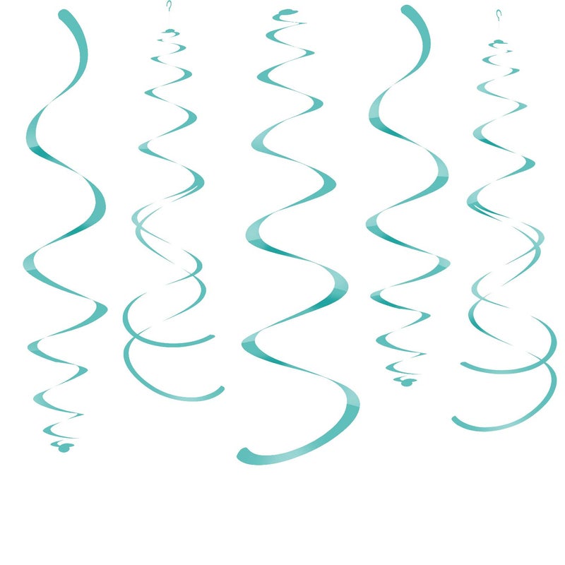 WEVEN Teal Party Hanging Swirl Decorations Plastic Streamer for Ceiling, Pack of 28 - Image 1